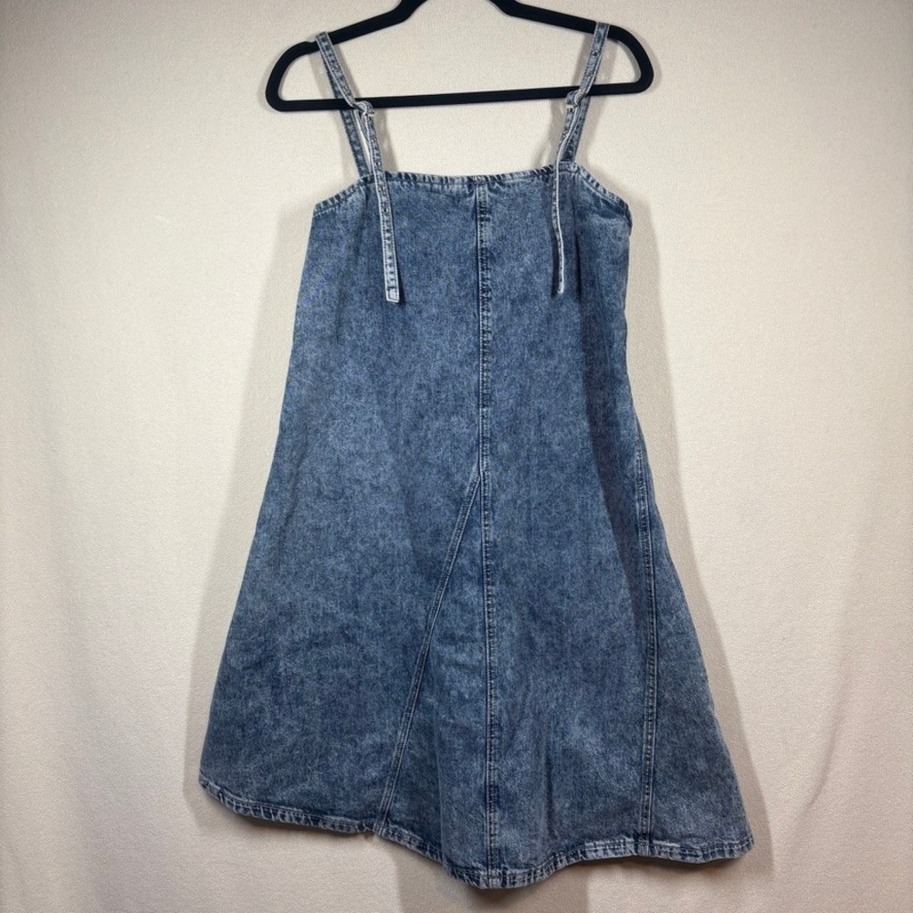Zara XS Blue Acid Wash Denim Pinafore Dress Mini A-Line Grunge Indie Sleaze